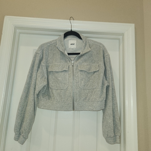 aerie Tops - Aerie Cropped Corduroy Full Zip Sweatshirt Size Small